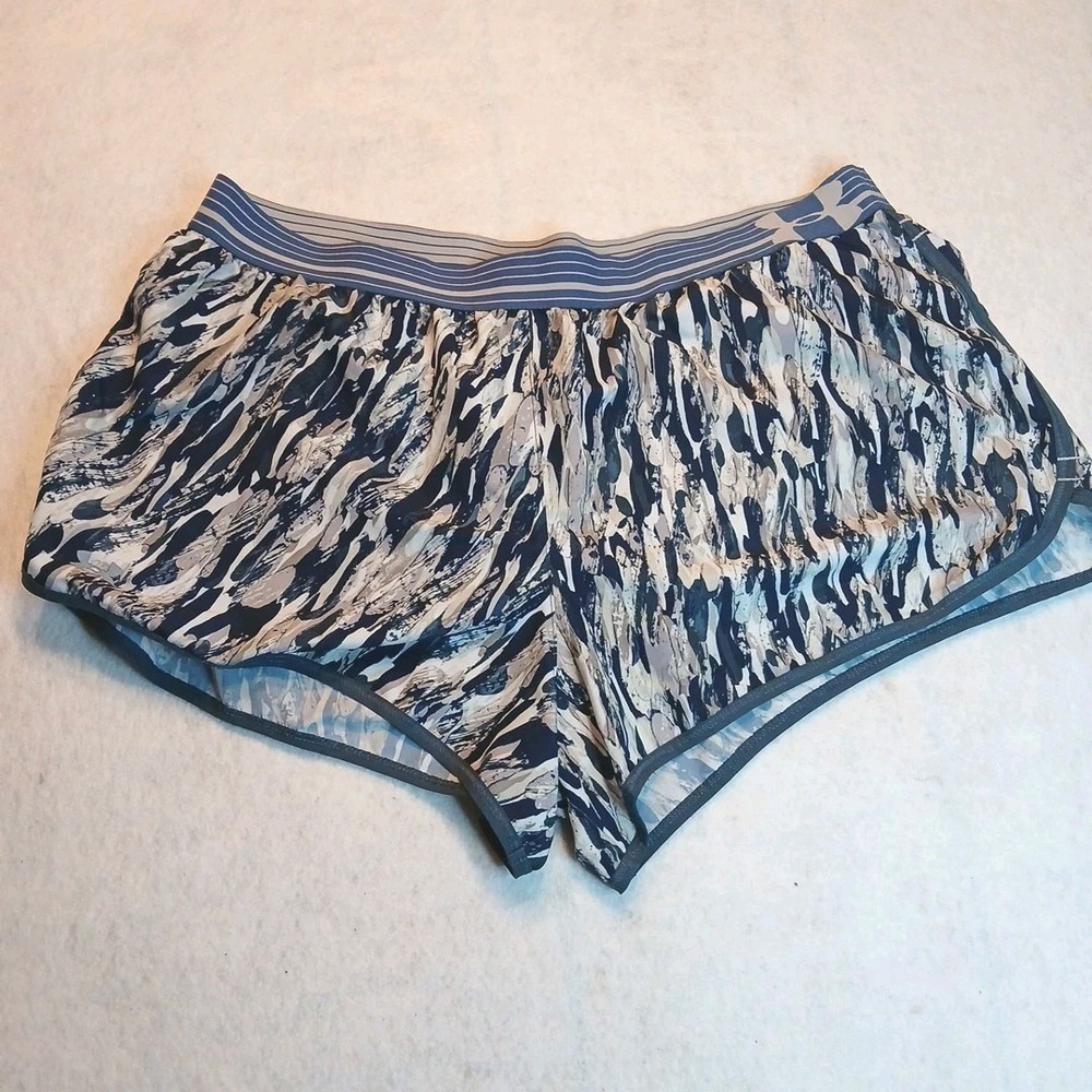 Under Armour Women's Running Shorts Athletic‎ Blue Gray Abstract Print